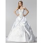 bal Cœur Traine courte Satin Robe de Mariée avec Broderie Ondulé Perlé (002000485)