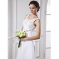 A-Line/Princess Scoop Neck Tea-Length Organza Satin Wedding Dress With Sashes Beadwork (002015483)