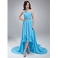 Ligne-A/Princesse Une epaule Assymetrique Mousseline Robe de Bal de Promo avec Ondulé Brodé (018021109)