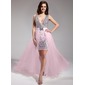 Gaine Col V Assymetrique mousseline de soie Tulle Robe de Bal de Promo avec Brodé (018018996)