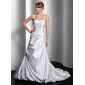 Ligne-A/Princesse Cœur Traine courte Satin Robe de Mariée avec Ondulé Dentelle Perlé (002000448)