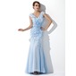 Sirene Col V Longeur au sol Mousseline Pailleté Robe de Bal de Promo avec Brodé Fleurs (018024292)