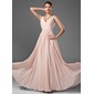 Ligne-A/Princesse Col V Longeur au sol Mousseline Robe de Bal de Promo avec Ondulé (018005068)
