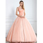 bal Col V Longeur au sol Organza satin Robe de Quinceanera avec Ondulé Brodé Pailleté (021002897)