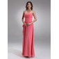 Sheath Strapless Floor-Length Chiffon Bridesmaid Dress With Ruffle Flower(s) (007001081)