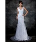 Sirene Col V Traine longue Satin Tulle Robe de Mariée avec Dentelle (002004597) Sirene Col V Traine longue Satin Tulle Robe de Mariée avec Dentelle (002004597)