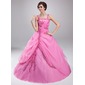 bal Encolure Carrée Longeur au sol Organza Robe de Quinceanera avec Ondulé Dentelle Brodé (021018807)