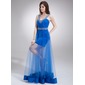 Gaine Col V Longeur au sol Tulle Robe de Bal de Promo avec Ondulé Brodé (018021108)