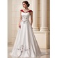 Ligne-A/Princesse Hors épaule Traine courte Satin Robe de Mariée avec Broderie Echarpes Perlé Fleurs (002011760) Ligne-A/Princesse Hors épaule Traine courte Satin Robe de Mariée avec Broderie Echarpes Perlé Fleurs (002011760)