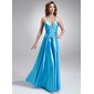 Ligne-A/Princesse Bretelles autour du cou Longeur au sol Charmeuse Robe de Bal de Promo avec Ondulé Brodé (018022473)