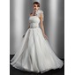 bal Une epaule Longeur au sol Organza Robe de Mariée avec Ondulé Perlé Fleurs Sequins (002014776)