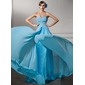 Ligne-A/Princesse Cœur Traine courte Mousseline Robe de Soirée avec Ondulé Brodé Pailleté (017005596)